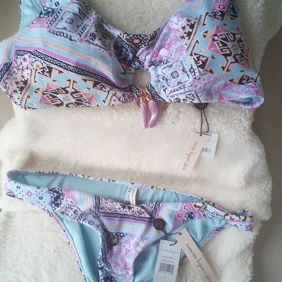 💦Nannette Lapore 2PC Swimsuit Bikini Blue/Pink Size: 10 NWT - Picture 4 of 8